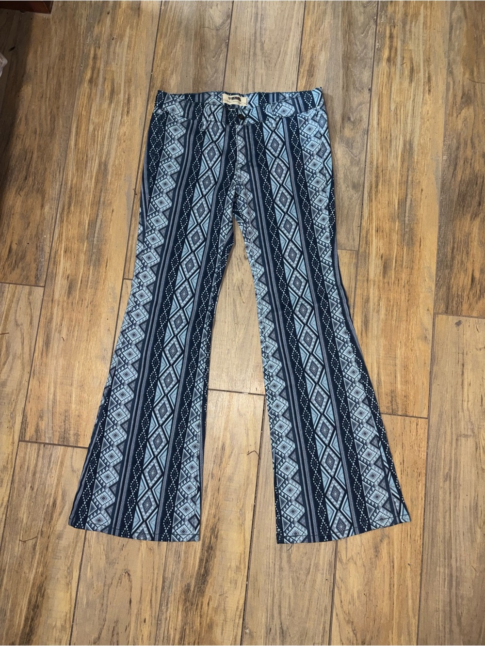 Navy Patterned Wide-Leg Women's Jeans